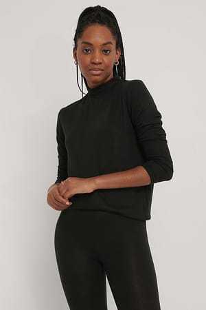 Black Pull D'Intérieur Doux À Col Haut