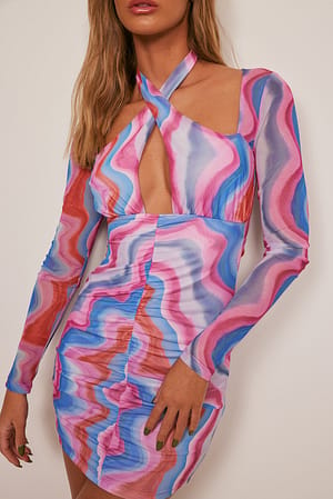 Pink Stripe Robe mini à découpe goutte d’eau