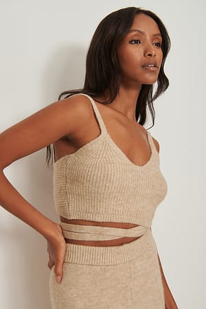 Light Beige Melange Kort strikket singlet