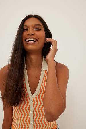 Orange Knitted Collar Halterneck Top