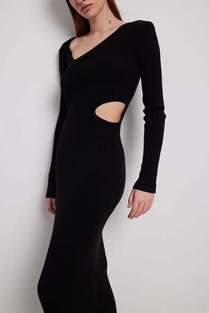 Black Gebreide maxi-jurk met cut-out detail