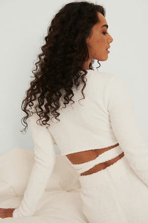 Offwhite Cropped gebreide wikkeltrui