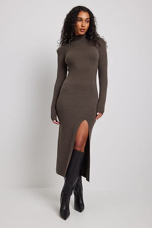 Brown Knitted Midi Dress
