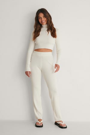 Offwhite Gerippte Strickhose Mit Hoher Taille
