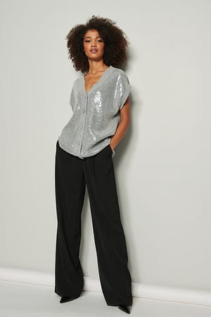 Grey Melange Knitted Sequin Vest