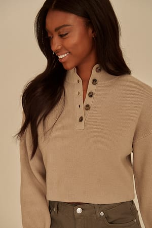 Taupe Strickpullover mit Rollkragen