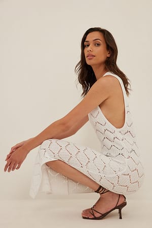 White Midi-jurk met v-hals