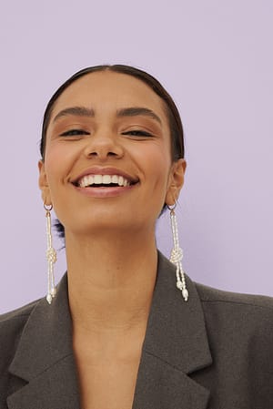 White Knotted Hanging Pearl Earrings