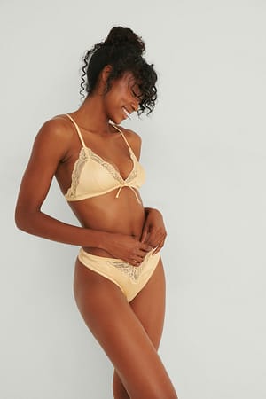 Light Yellow Lace Detail Satin Thong