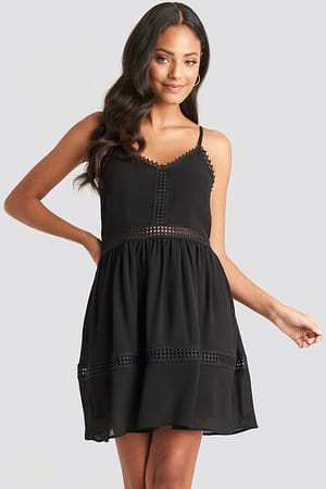 Black Lace Insert Flowy Mini Dress