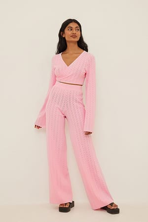 Light Pink Lace Knitted Wide Leg Pants