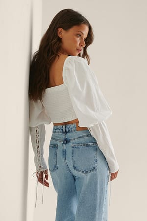 White Baumwollbluse mit Spitze
