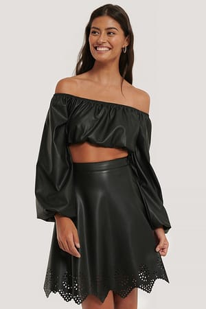 Black Laser Cut PU Skirt