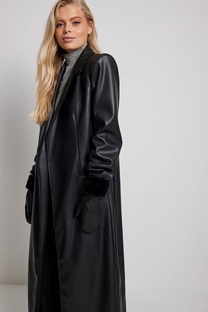 Black Leather Faux Fur Mittens