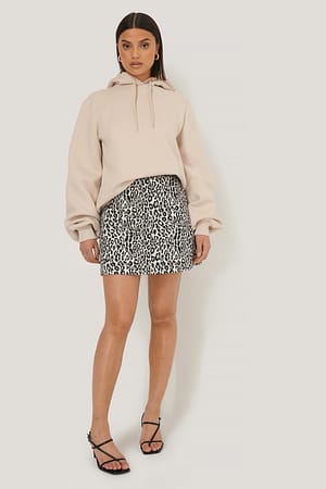 BLACK  WHITE LEO Leopard Print Mini Skirt
