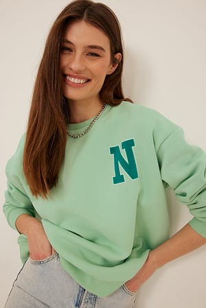 Light Green Letter Print Sweatshirt
