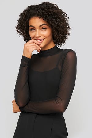 Black Lined Mesh Polo Body