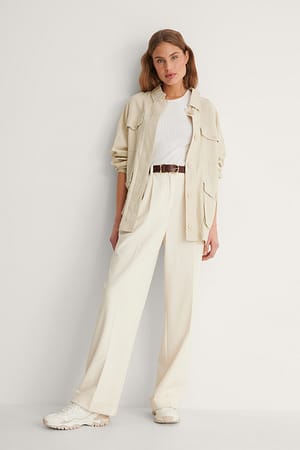 Light Beige Linen Blend Overshirt