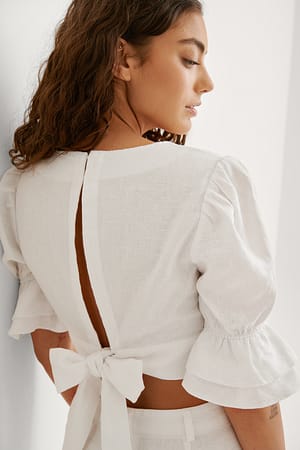 White Linen Tie Back Top