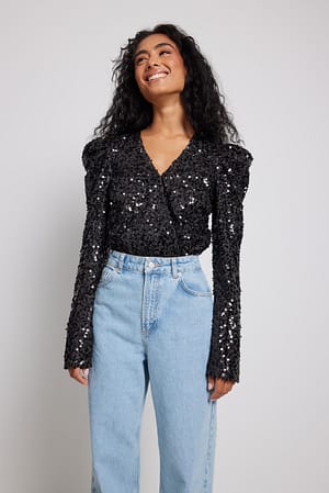 Black Long Sleeve Sequin Body