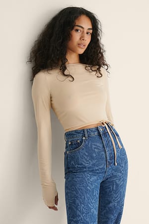 Beige Langärmeliges Träger-Top