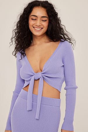 Light Lilac Langermet topp med knytedetalj