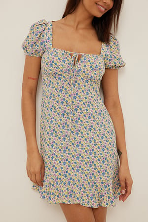 Multi Floral Print Short Sleeve Viscose Mini Dress