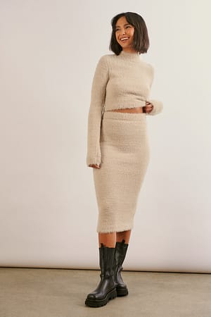 Beige Jupe mi-longue en maille floue