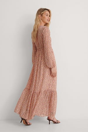 Pink Flower Durchscheinendes Maxikleid mit Kordelzug