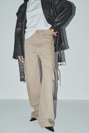 Taupe Metal Detail Cargo Jeans