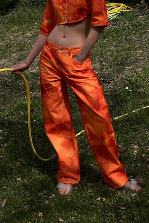 Orange Print Jeans met lage taille