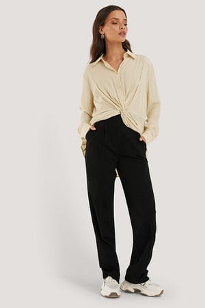 Black Broek Met Rechte Pijpen En Middelhoge Taille