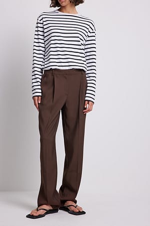 Brown Pantalon de costume taille mi-haute plissé