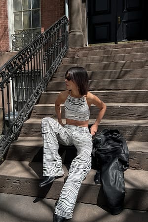 Black Zebra Mid Waist Suit Pants