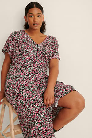 Multi Colour Print Midikleid mit Knöpfen