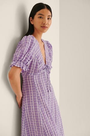 Lilac Kariertes Midikleid Mit Kordelzug