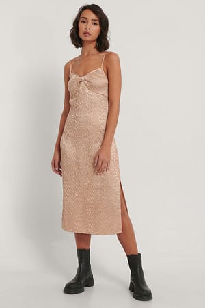Beige Midiklänning Med Struktur