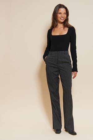 Black Stripe Pinstriped Slit Pants