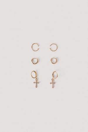 Gold Lot De Boucles D’Oreilles Mini Croix