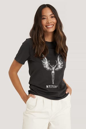 Off Black Tee-Shirt Imprimé Mystery Angel
