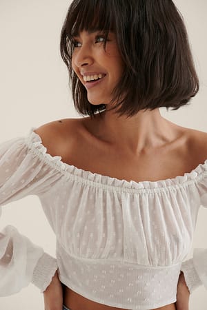 White Schulterfreie Dobby-Bluse