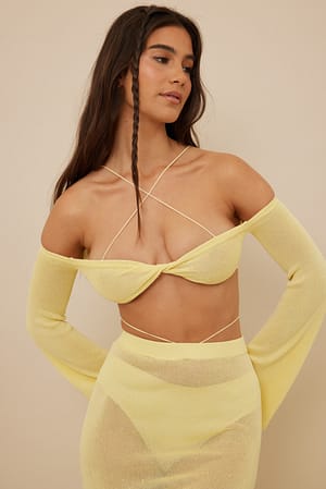 Pastel Yellow Schulterfreies Strickoberteil