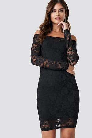 Black Off Shoulder Lace Dress