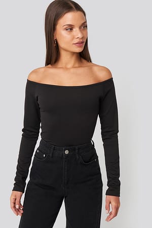 Black Off Shoulder Long Sleeved Top