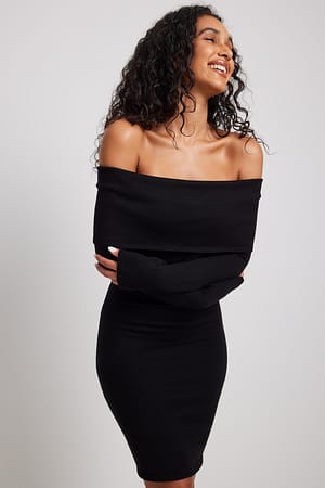Black Schulterfreies Minikleid
