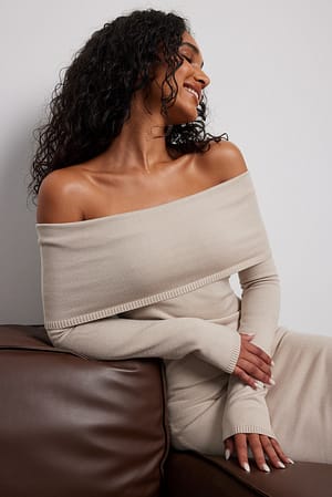 Light Beige Off Shoulder Mini Dress