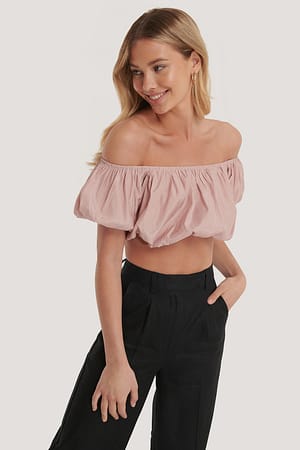Pink Off Shoulder Puff Top