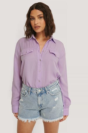 Light Blue Mid Rise Denim Shorts
