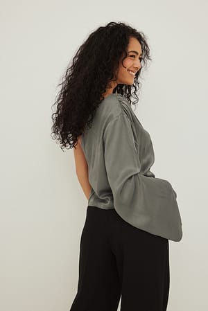 Grey One Shoulder LS Top
