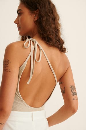 Beige One Shoulder Knot Detail Top
